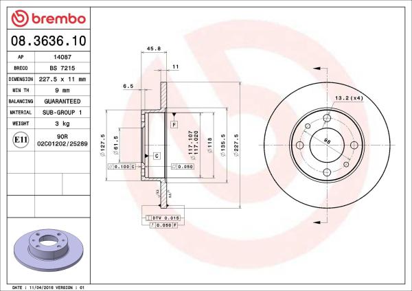 Bremsscheibe(n) vorne/hinten*, Ø 227,0 x 10,8 mm (08.3636.10), Fiat / Lancia